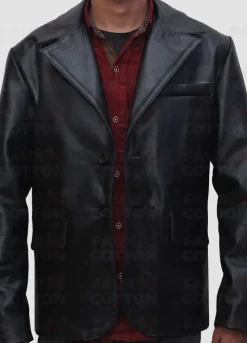 Men's Two Button Black sheepskin Blazer Jacket