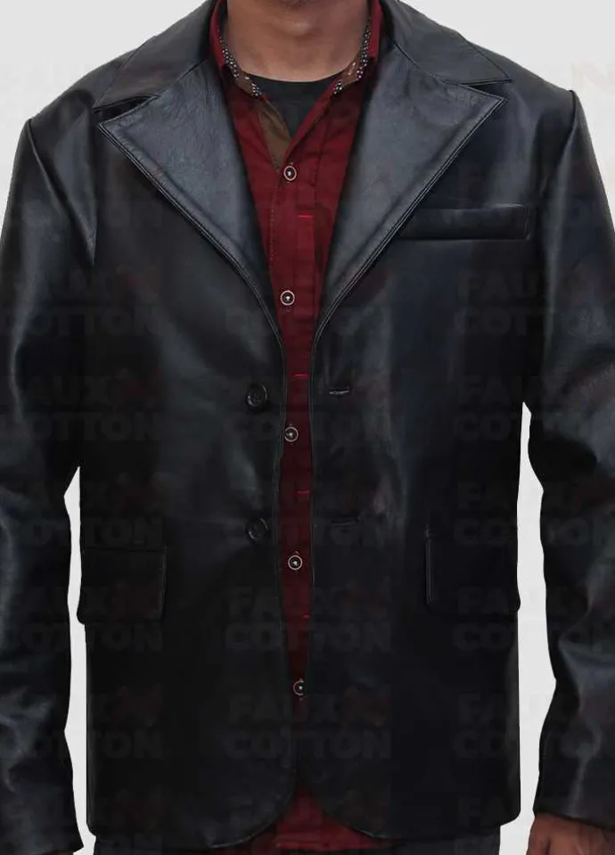 Men's Two Button Black sheepskin Blazer Jacket