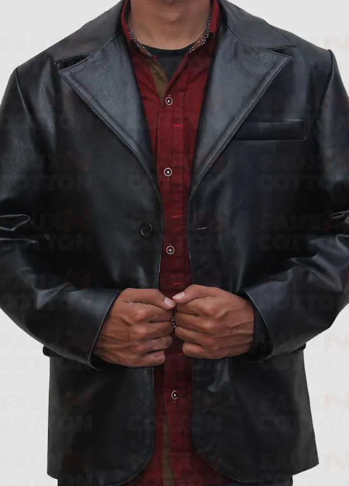 Men's Two Button Black sheepskin Blazer Jacket