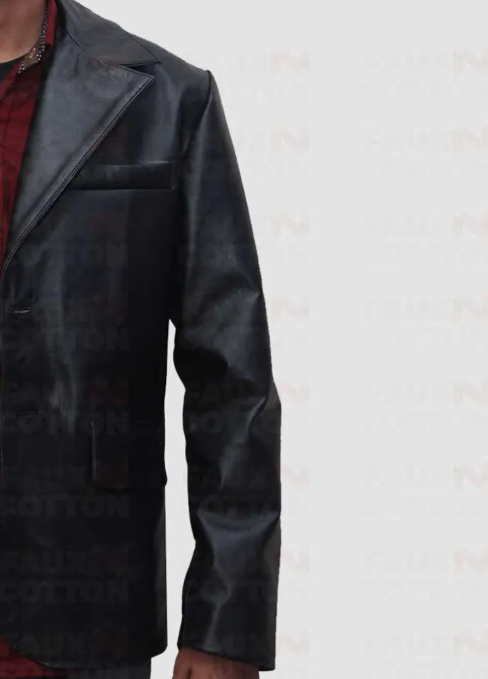 Men's Two Button Black sheepskin Blazer Jacket