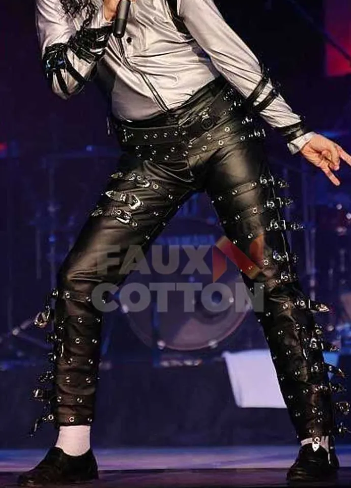 Michael Jackson Black Strip Leather Pant