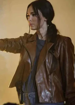 MIDNIGHT IN THE SWITCHGRASS (REBECCA) MEGAN FOX BROWN LEATHER JACKET