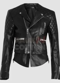 Miranda Kerr Biker Quilted Leather Jacket