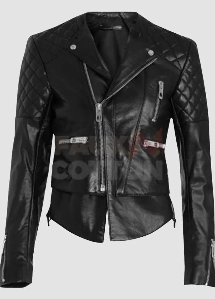 Miranda Kerr Biker Quilted Leather Jacket