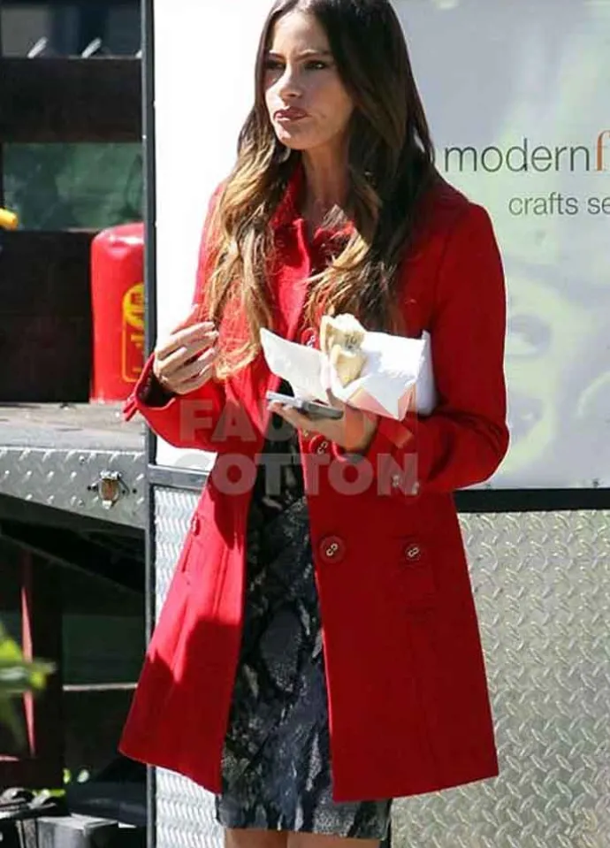Modern Family Sofia Vergara Red Cotton Coat
