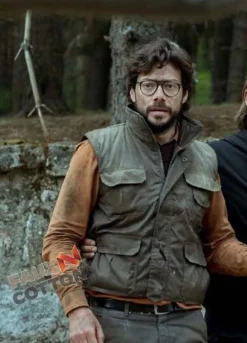 Money Heist (El Profesor) Álvaro Morte Grey Cotton Vest