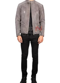 Motorcycle Damian Grey Suede Biker Jacket