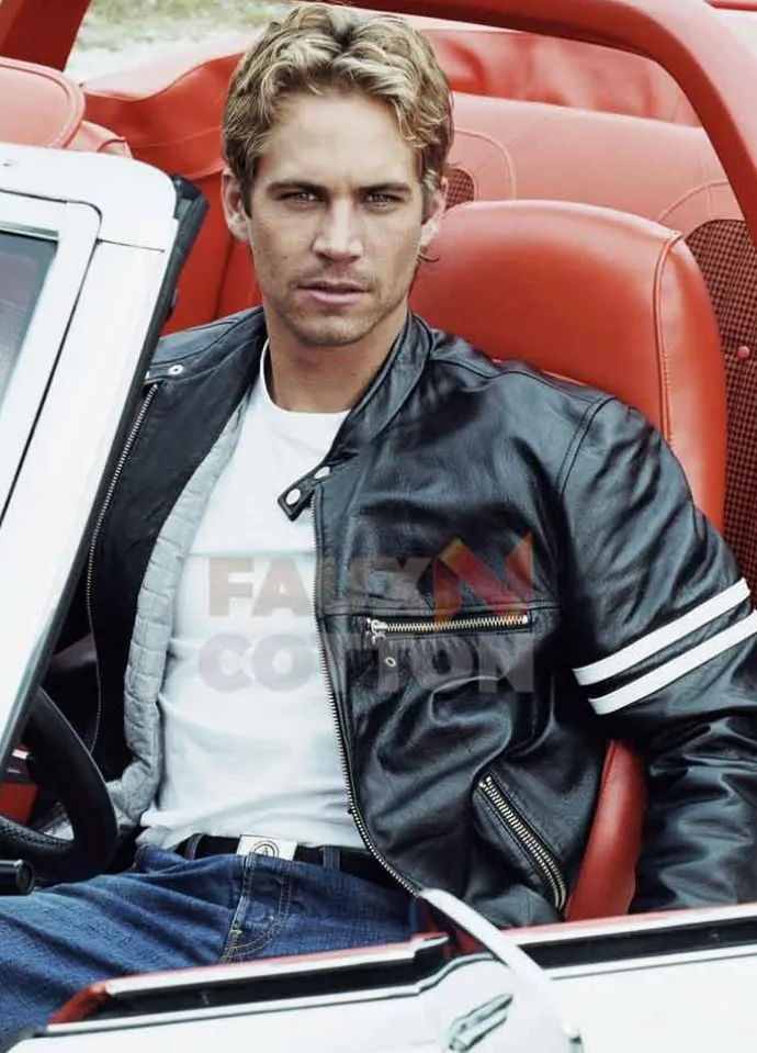 Paul Walker Black Biker Leather Jacket
