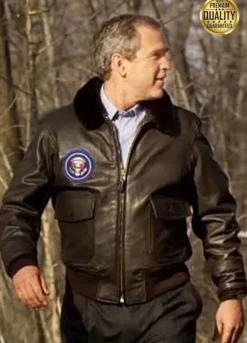 President George Bush Black Leather Jacket
