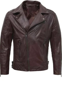 PRESTON MENS ASYMMETRICAL BROWN LEATHER JACKET