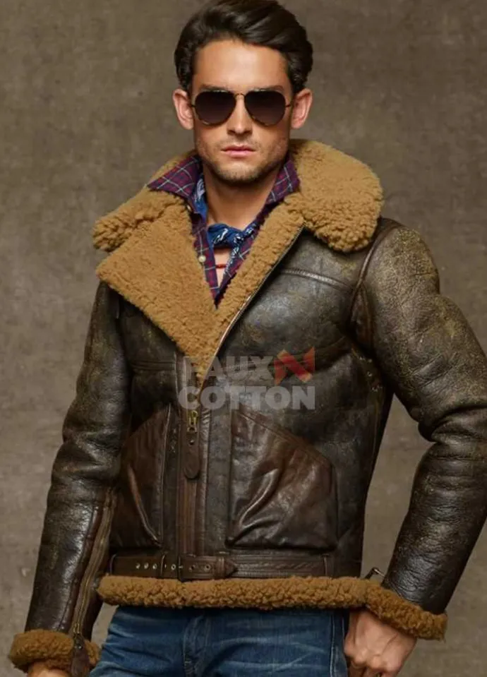 Ralph Lauren Brown Dover Shearling Polo Bomber Jacket