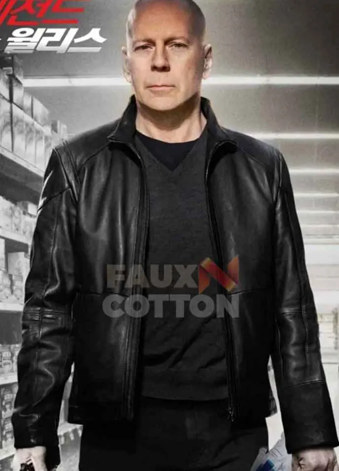Red 2 Bruce Willis Black Leather Jacket