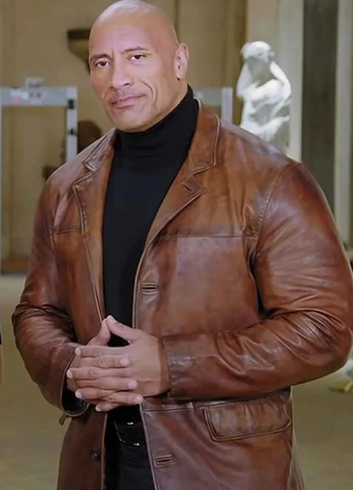 RED NOTICE (AGENT JOHN HARTLEY) DWAYNE JOHNSON BROWN LEATHER COAT