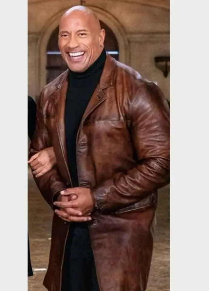 RED NOTICE (AGENT JOHN HARTLEY) DWAYNE JOHNSON BROWN LEATHER COAT
