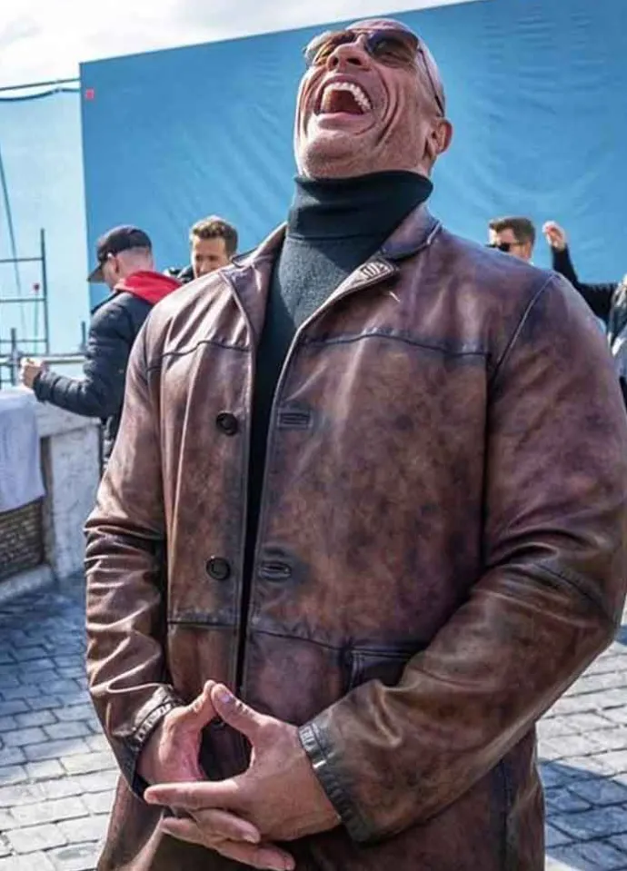 RED NOTICE (AGENT JOHN HARTLEY) DWAYNE JOHNSON BROWN LEATHER COAT