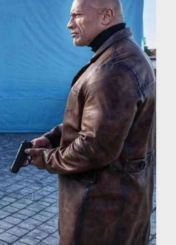 RED NOTICE (AGENT JOHN HARTLEY) DWAYNE JOHNSON BROWN LEATHER COAT