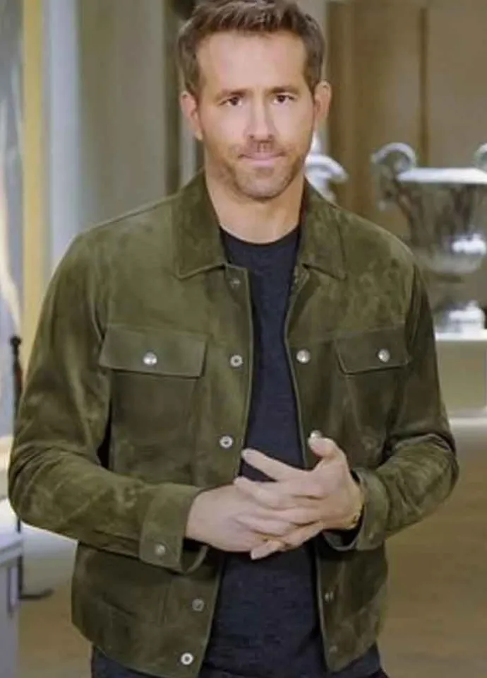 RED NOTICE (NOLAN BOOTH) RYAN REYNOLDS GREEN SUEDE JACKET