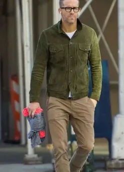 RED NOTICE (NOLAN BOOTH) RYAN REYNOLDS GREEN SUEDE JACKET