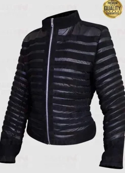 Regina King Watchmen Angela Abar Black Strips Leather Jacket