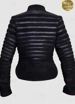 Regina King Watchmen Angela Abar Black Strips Leather Jacket