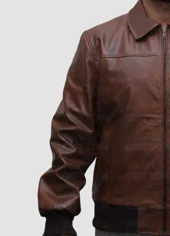 Shirt Collar Slim Fit Brown Leather Jacket