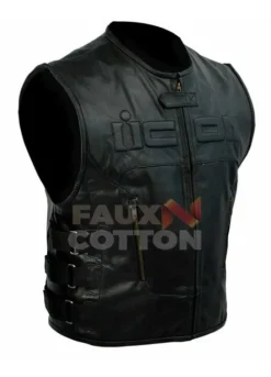 Skull Regulator Icon Biker Black Leather Vest
