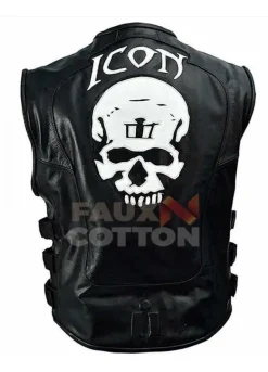 Skull Regulator Icon Biker Black Leather Vest