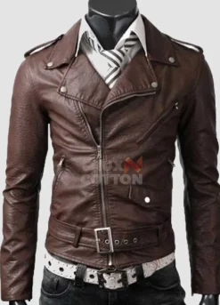 Slim Fit Belted Rider Light Brown Cowhide Jacket