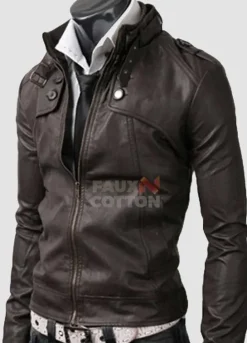 Slim Fit Belted Rider Pocket Dark Brown Cowhide Jacket