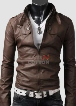 Slim Fit Belted Rider Pocket Light Brown Cowhide Jacket