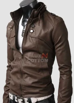 Slim Fit Belted Rider Pocket Light Brown Cowhide Jacket