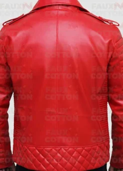 Slim Fit Red Quilted Biker Faux Leather Jacket