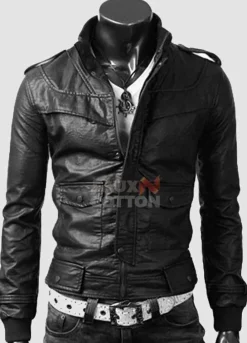 Slim Fit Rocker Bomber Black Cowhide Jacket