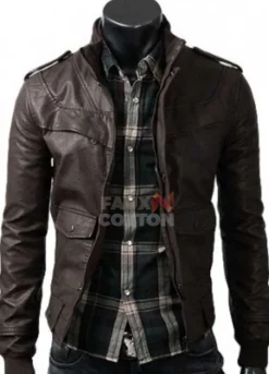 Slim Fit Rocker Brown Bomber Cowhide Leather Jacket