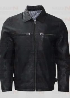 Slim Fit Shirt Style Collar Leather Jacket