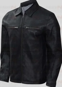 Slim Fit Shirt Style Collar Leather Jacket