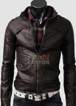 Slim Fit Strap Dark Brown Leather Jacket