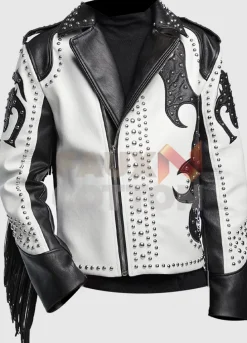 Studded Asymmetrical White Fringe Jacket