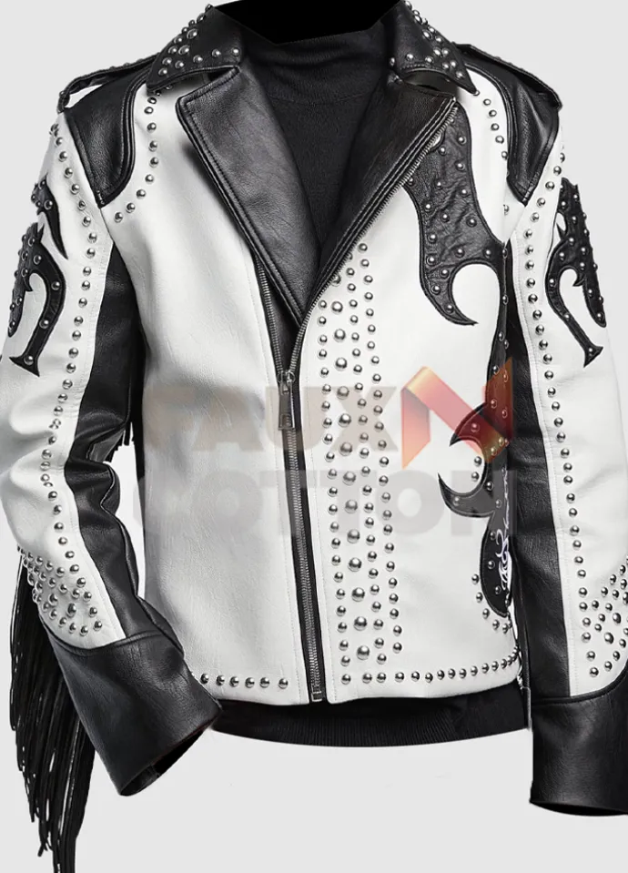 Studded Asymmetrical White Fringe Jacket