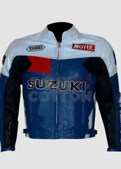 Suzuki Blue and White Leather Jacket