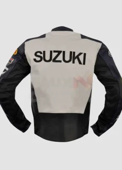 Suzuki White & Navy Blue Leather Jacket