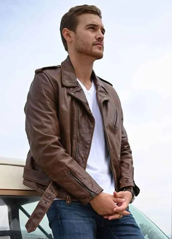 THE BACHELOR PETER WEBER BROWN LEATHER JACKET