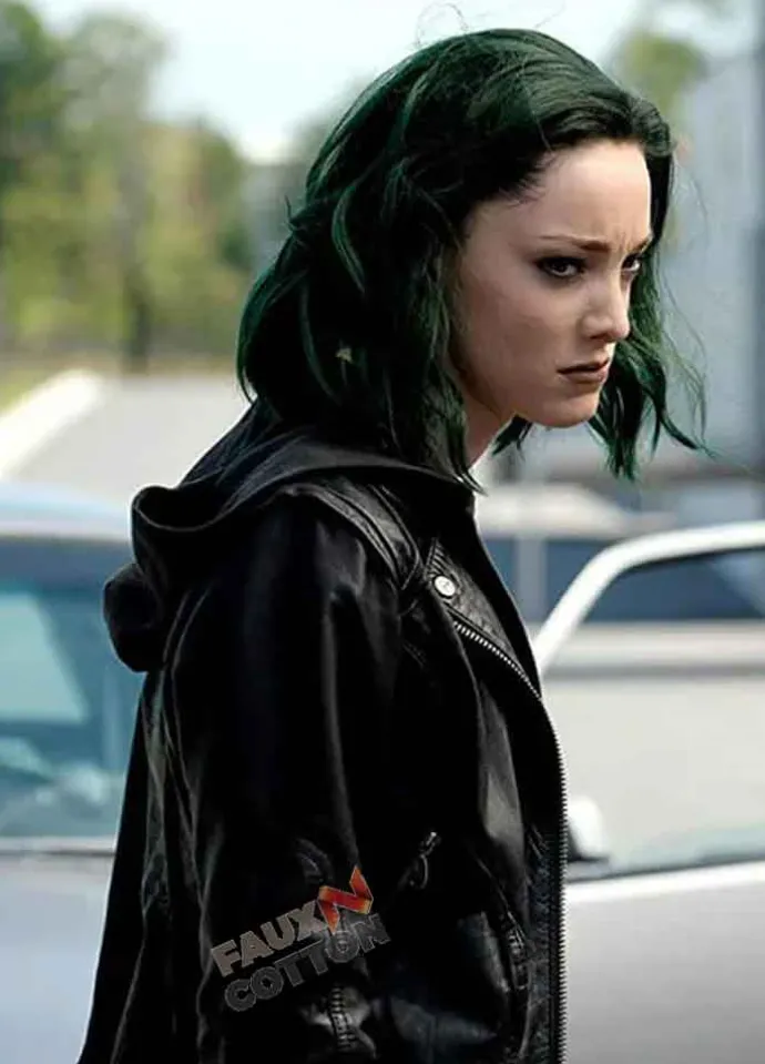 THE GIFTED (LORNA DANE) EMMA DUMONT BLACK LEATHER JACKET