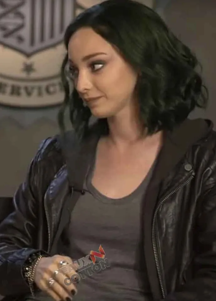 THE GIFTED (LORNA DANE) EMMA DUMONT BLACK LEATHER JACKET