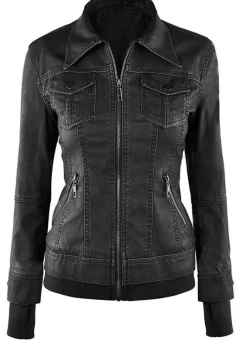 TRALEE WOMEN'S LEATHER HOODED BLACK JACKET