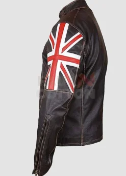 UK Flag Brown Distressed Leather Jacket