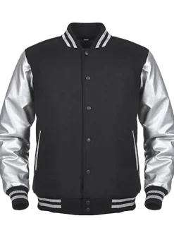 VARSITY ANGEL COLA BLACK AND SILVER WOOL BOMBER JACKET