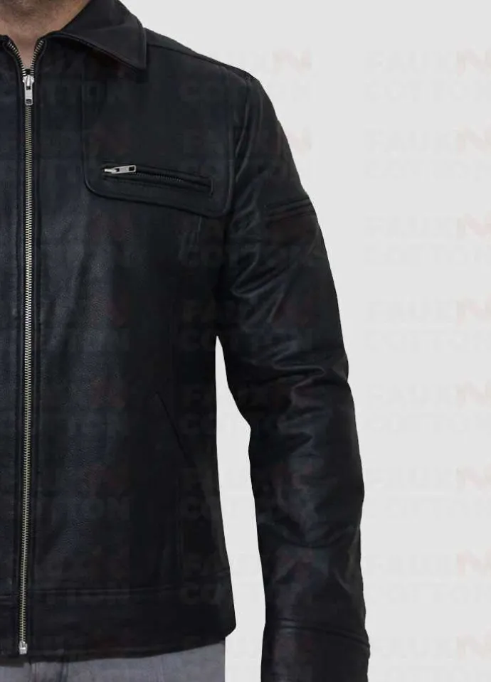 Vintage Cafe Racer Black Leather Jacket