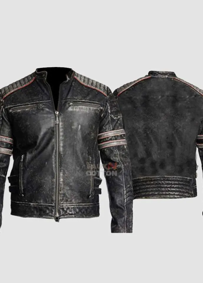 Vintage Cafe Racer Distressed Black Retro Biker Jacket