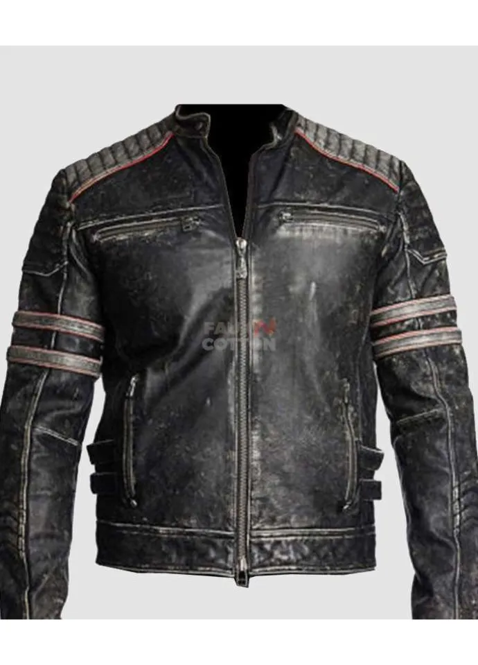 Vintage Cafe Racer Distressed Black Retro Biker Jacket